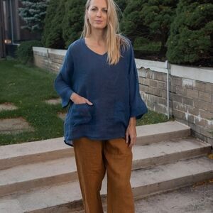 Vikolino Linen Blue Grey Tunic One Size Pockets